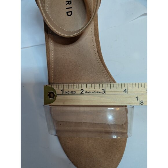 Torrid Clear Translucent Block Heels Faux Suede Sz 8.5WW Adjustable Strap - Picture 9 of 13